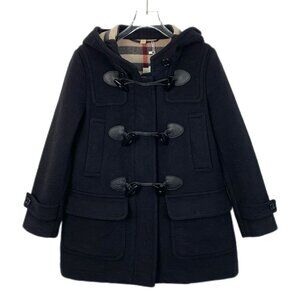 Burberry Womens Black Wool Duffle Coat With Hood Size S